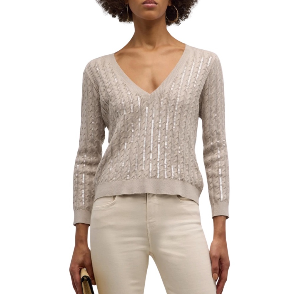 L'Agence Trinity Sequin Cable Knit Sweater Sz Medium